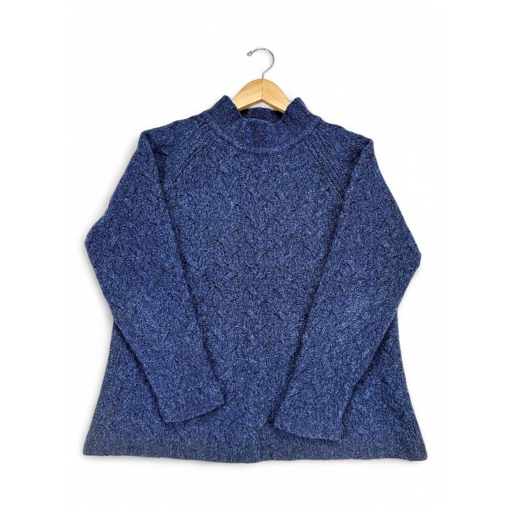 Talbots Cable Knit Mock Neck Sweater Navy Size L